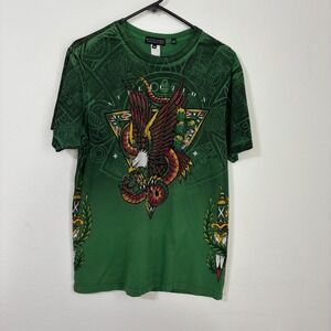 Y2K Affliction Black Label Grunge T-Shirt Eagle Snake Graphic Emo Green Mens M